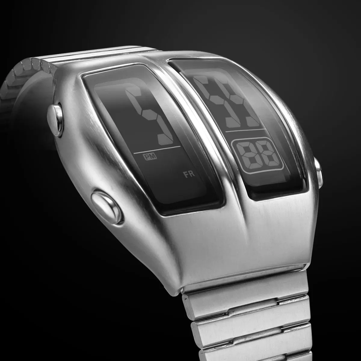 MEGIR Retro Dual-Display Electronic Men's Watch with Stopwatch Backlight Day Date Month Stainless Steel Band Digital Wristwatch