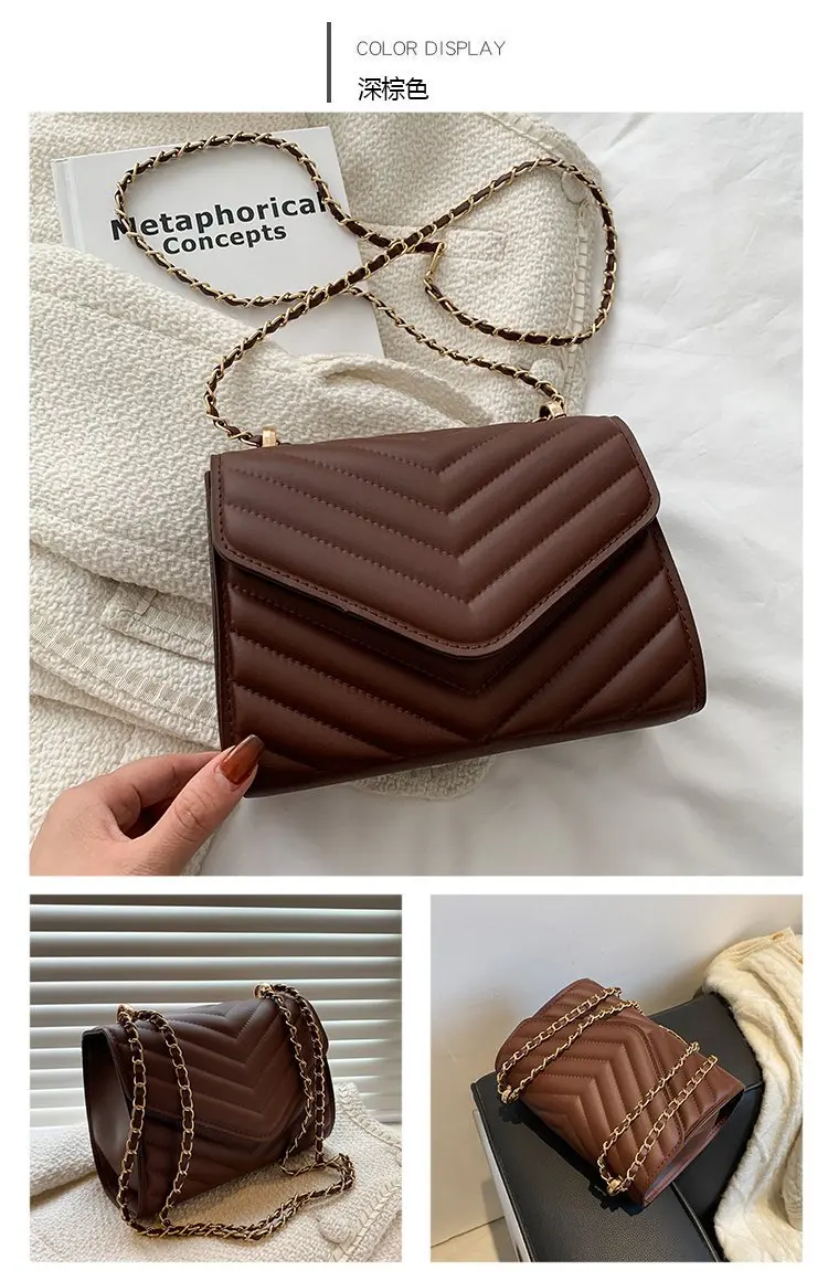 Schicke Umhängetasche aus Pu-Leder, goldfarbene Hardware, vielseitiger Kettenriemen, klassische Luxus-Tragetasche für Damen im Alltag – Detail 29