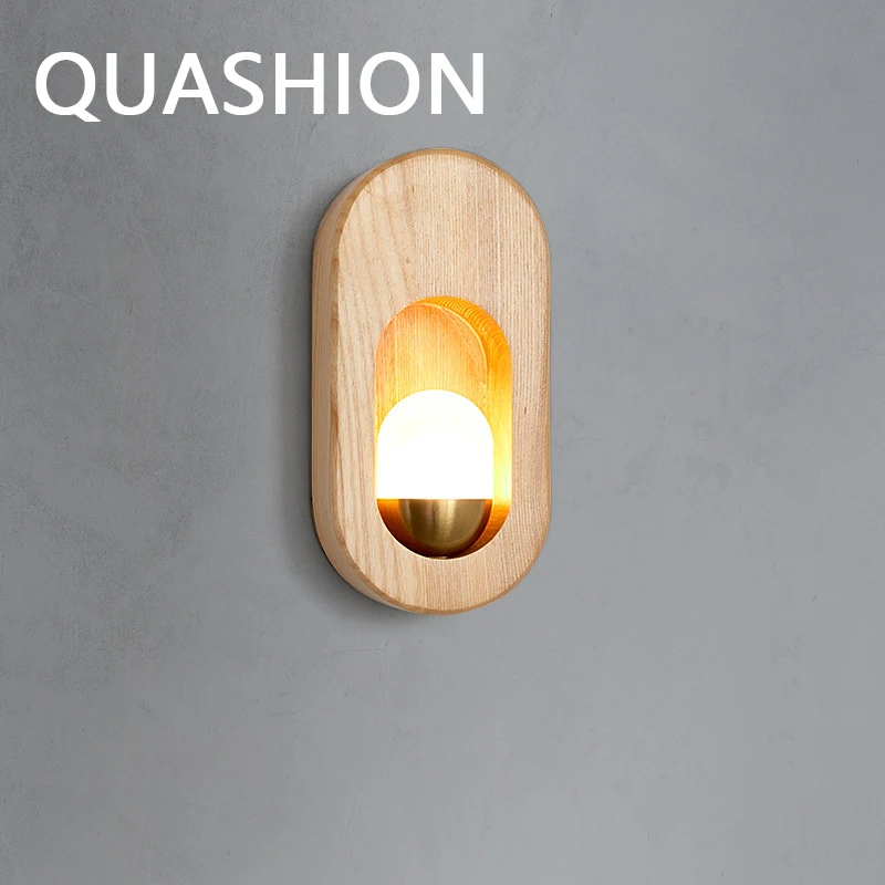 QUASHION Modern Nordic Wood Wall Lamp Nature Material Acrylic Lampshade Home Decor Sconce Lights Soft Style Corridor LED Lustres