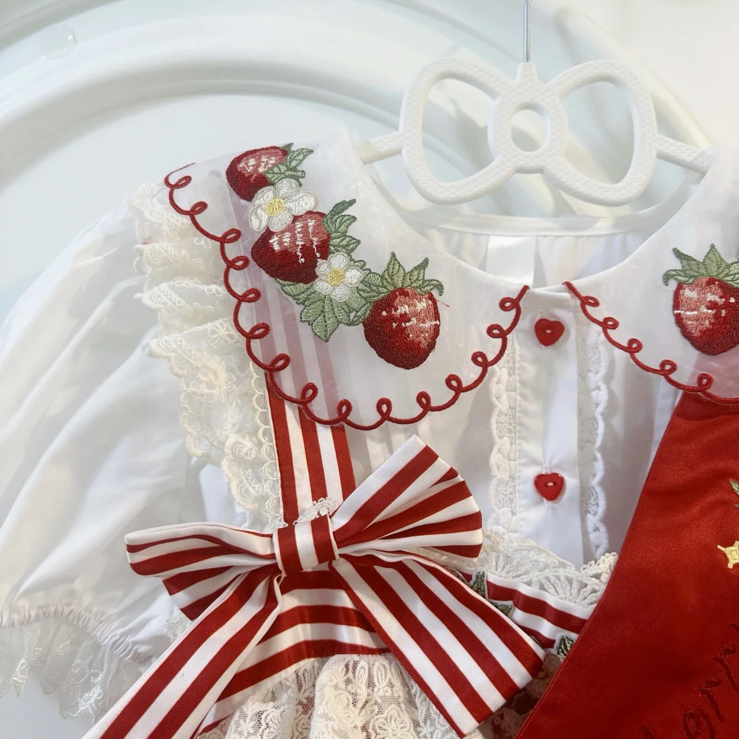 NONSAR Japanese Cute Lolita Blouse Women Strawberry Embroidery Doll Collar Summer Shirt Tops Girls Sweet Puff Sleeve Chic Blouse