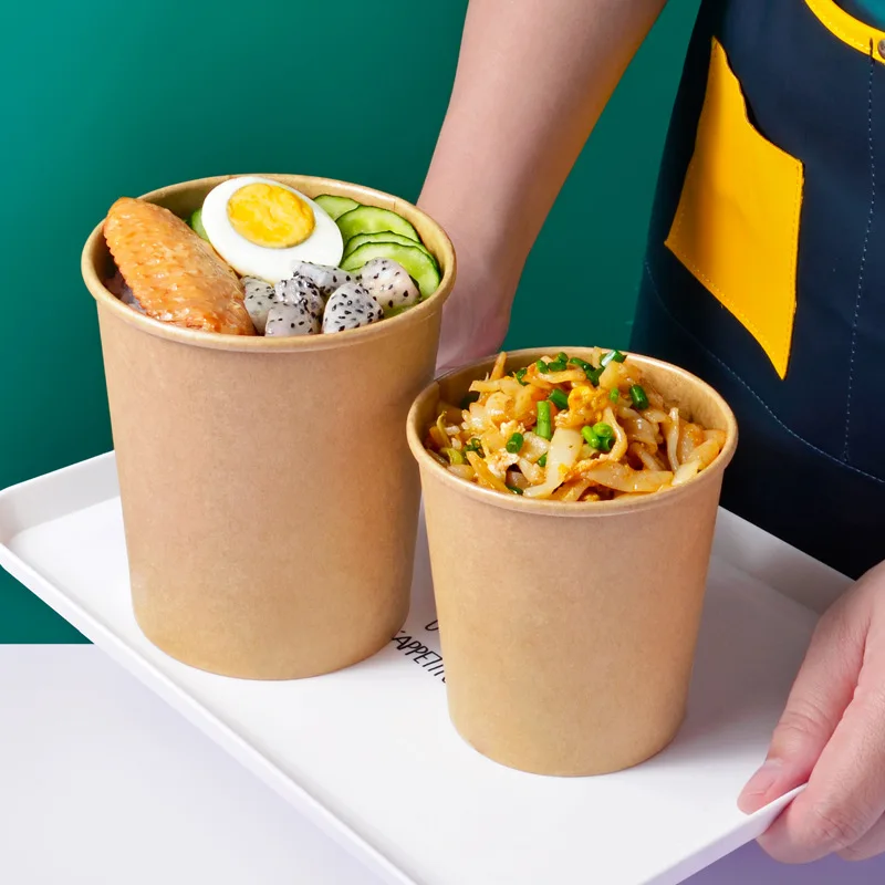 Customized product0011 Custom Printed Disposable Food Packing Take Away Kraft Paper Salad Noodles Soup Bowls with Lid