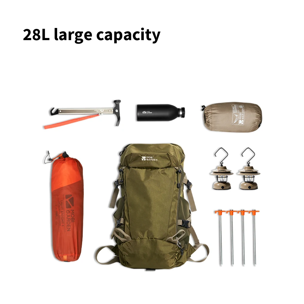 MOBI GARDEN 28L 야외 캠핑 및 트레킹을 위한 대용량 하이킹 배낭 경량 방수 가방