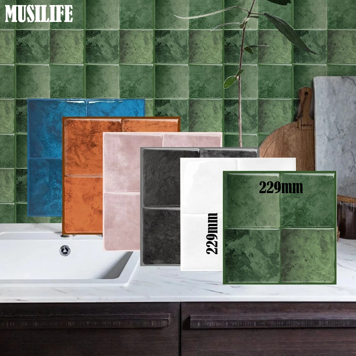 

3D Plaid Tile Pattern Wall Stickers PET Self-Adhesive Waterproof Wallpaper for Kitchen Bathroom Bedroom Living Room Wall Decor
