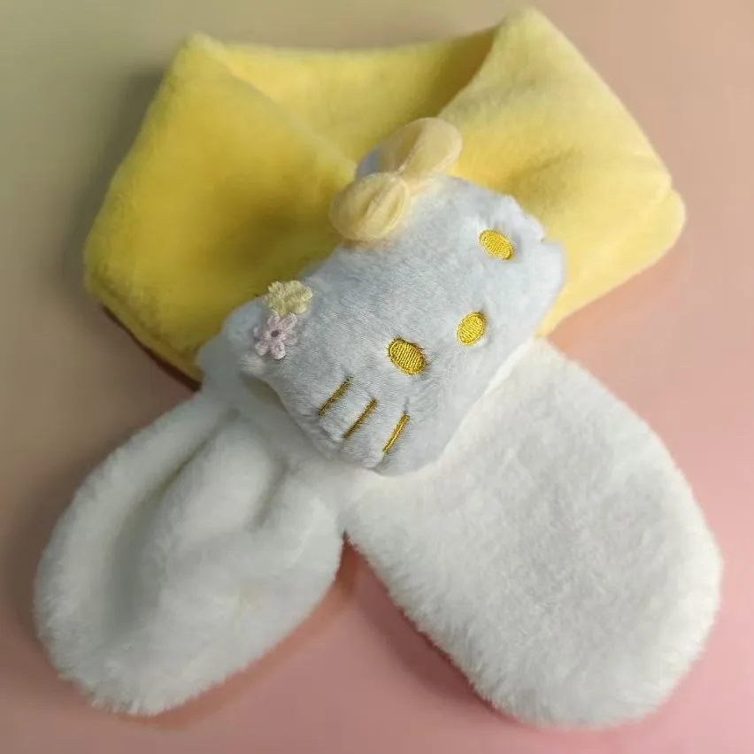 وشاح هالو كيتي للأطفال متطابق الألوان للخريف والشتاء، وشاح قطط KT لطيف، دافئ وسميك، رقبة كرتونية مقاومة للرياح