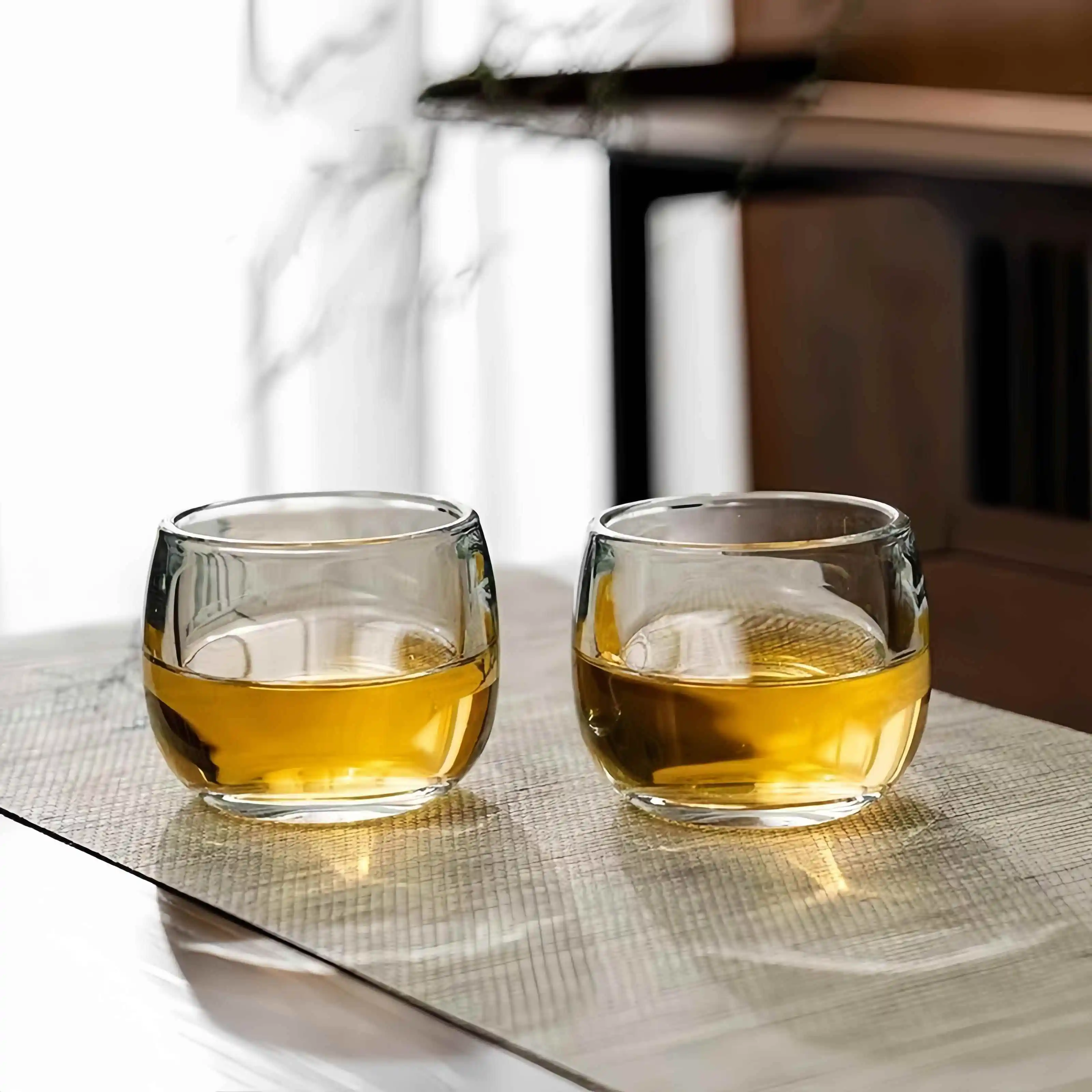 Crystal Glass Cup Set of 6 Transparent Wine Glasses for Tea Appreciation Home Use Finger Ring Cup Pure Color Straight Drink Cup