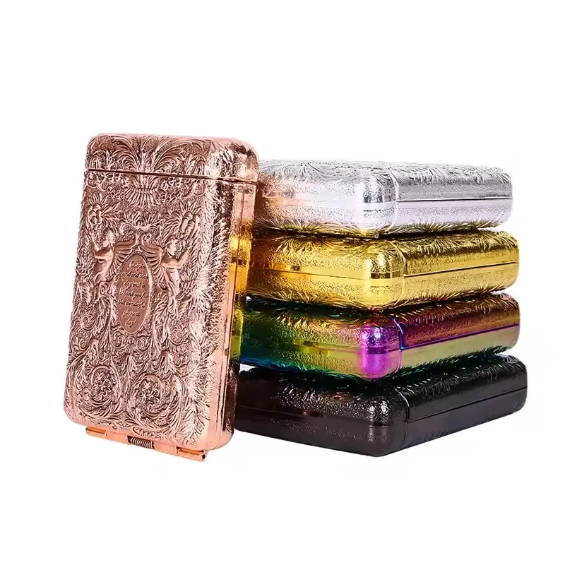 

New Retro Metal Cigarette Box - Hand-carved Design for 14 Cigarettes, Portable Pocket Tobacco Case Smoking Accessories