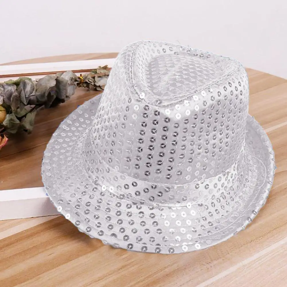 Adult And Child Unisex Brilliant Glitter Sequins Hat Dance Fedora Hat Kid Dance Cap Solid Jazz Hat Party Glitter Costum Cap