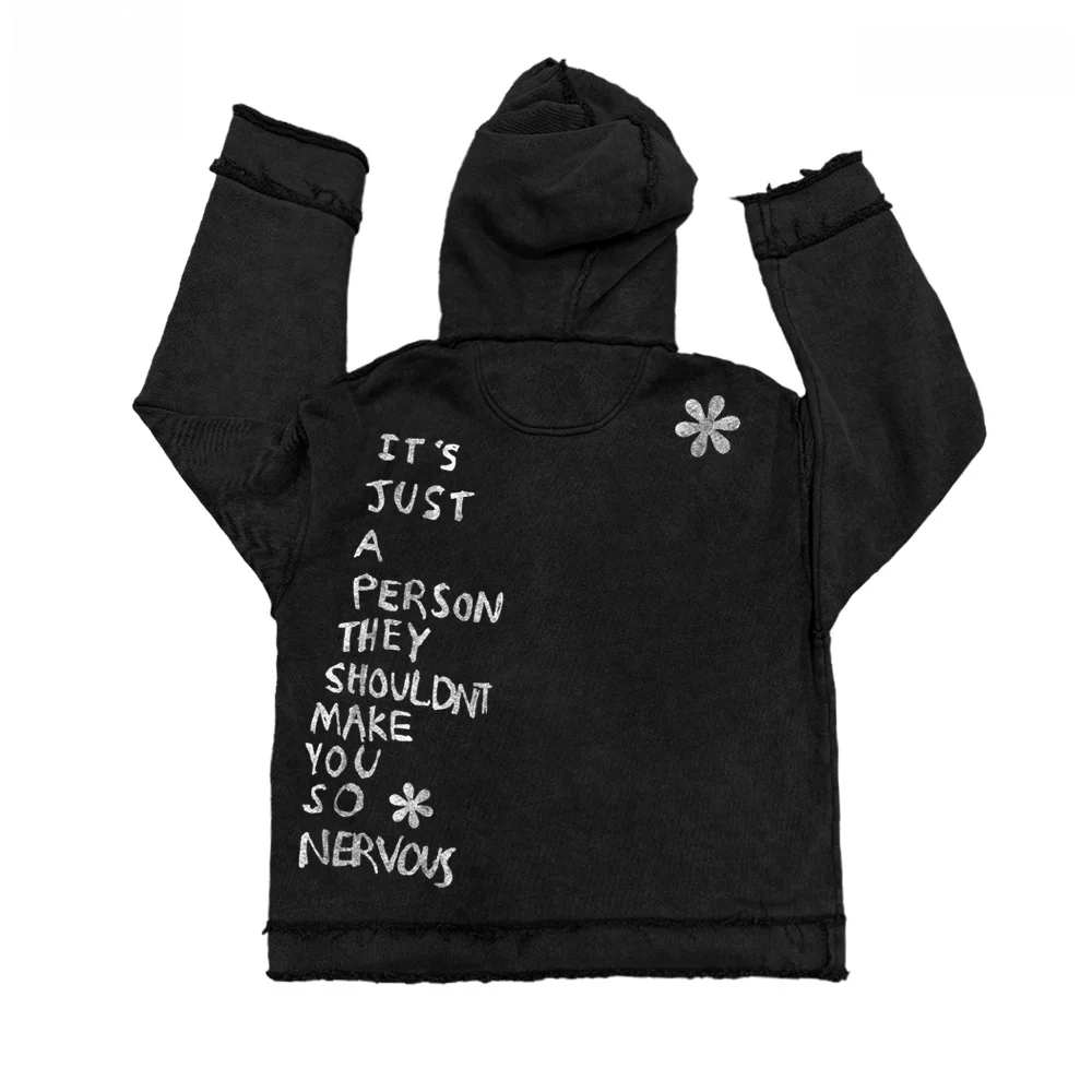Retro American Light Subculture Hoodie Black Heavy Washed Distressed Sweatshirt Autumn Winter Men's Casual Loose Fit T-Shirt