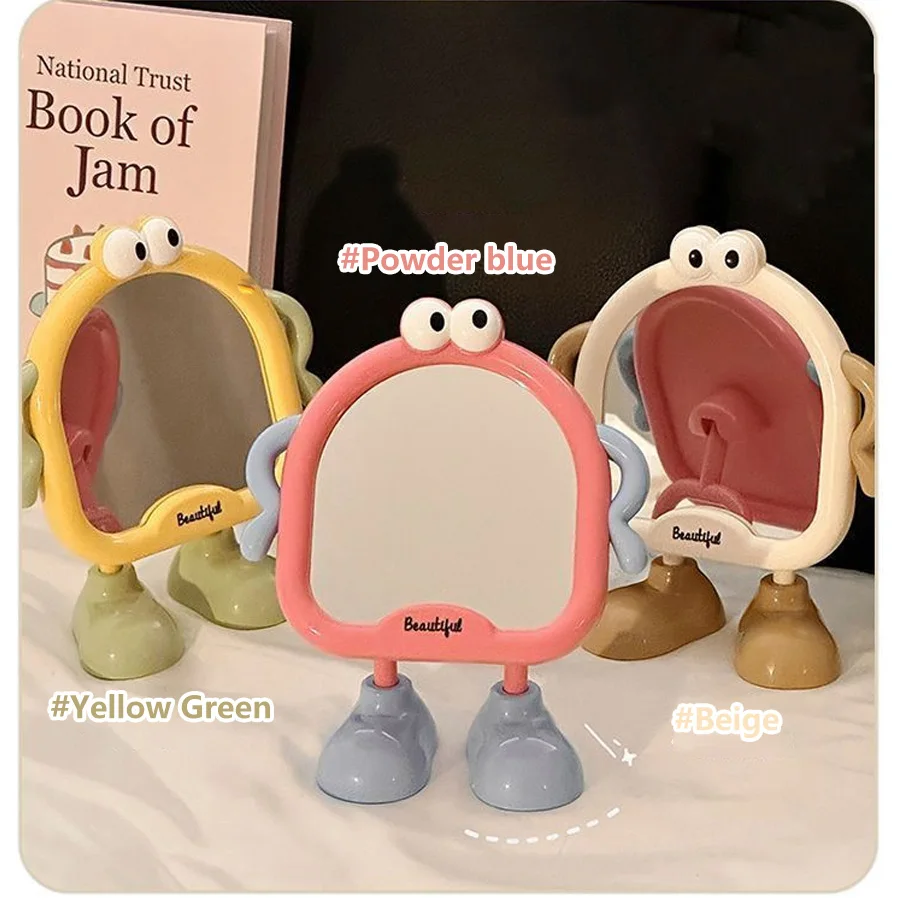 Olhos grandes bonito espelho de maquiagem espelhos decorativos desktop quarto casa estudante dormitório portátil pequeno espelho ângulo ajustável