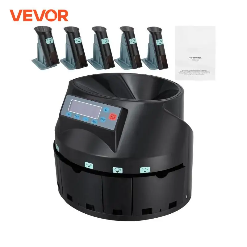 Vevor 230/300 Coins/Min Usd Coin Sorter Teller Professionele Elektrische Automatische Machine Led Display Voor Schoolwinkel Bank Zwart