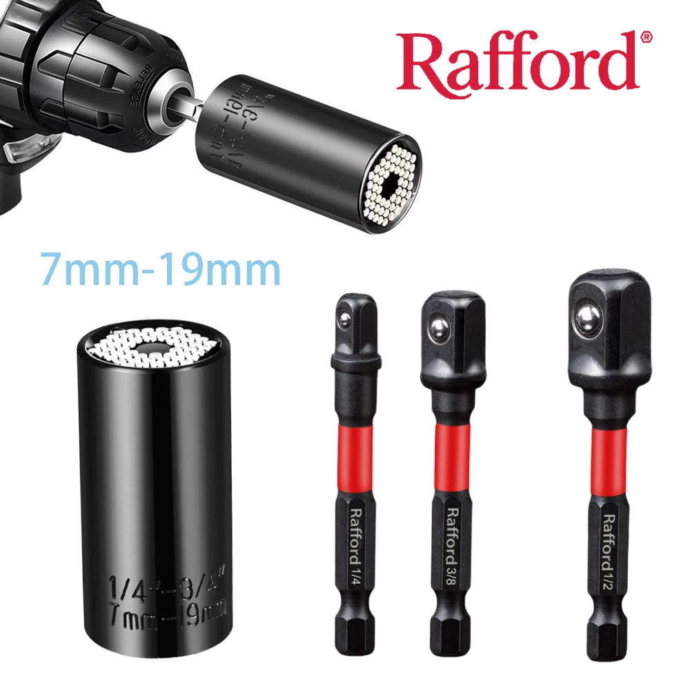 

Rafford Impact Socket Adapter Set,1/4"3/8"and1/2"Drive,Extension Bit with Holder,Adapt Power Drill to High Torque Impact Wrench