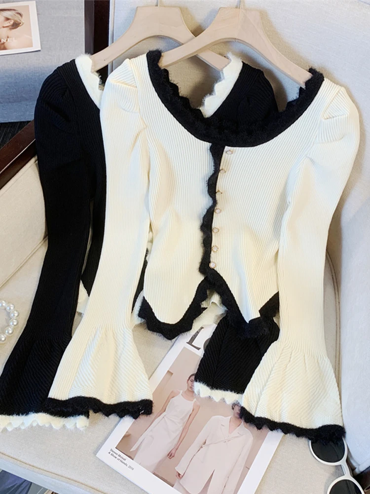 Jesień Zima Kobiety Shoujo Ballet Core Cardigan Sweter French Vintage Dzianina 2000s Estetyczne Pulowery Design Coquette Mori