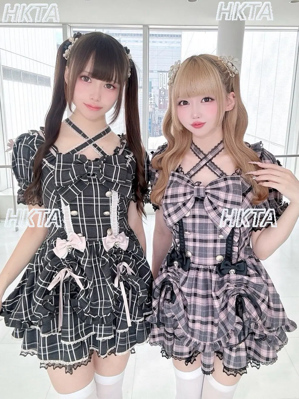 Original Japanese Jirai Kei Dress Set Summer Sweet Lace-up Bow Plaid Short-sleeve Dress Women Anti-light Mini Skirt 2-piece Set