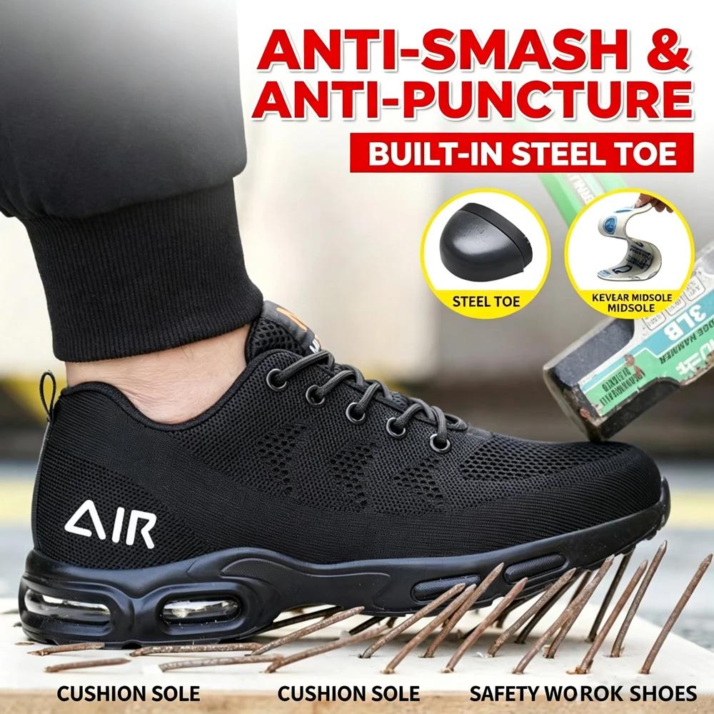 Lightweight, Safe Work Shoes for Men in Summer: Odor-Resistant, Soft-Soled, Shock-Absorbing, Puncture-Resistant, and Steel-Toe