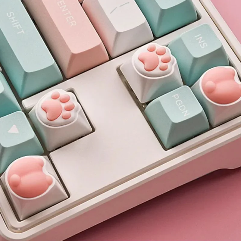 New Cute Cat Claw Cat Butt Keycap Pink Soft Silicone And Abs Keycaps Cross Axis Universal Keycap For Mechaniacal Keyboard Diy