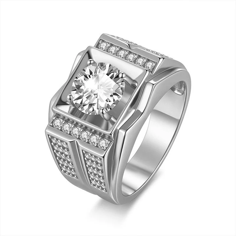 

ZFSILVER 925 Sterling Silver Fashion Luxury Trend Color D Moissanite Square Ring For Men Women Wedding Party Jewelry Gift R21304