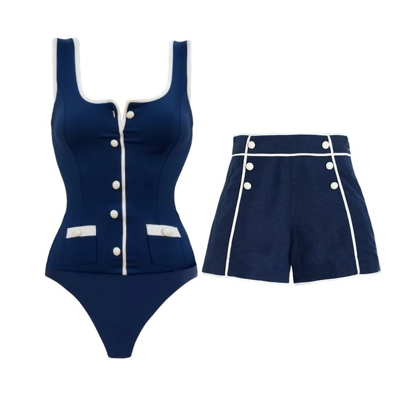 

Flaxmaker 2025 Women Swimwear One Piece Swimsuit With Cover Up Trend Swimsuit Blue Swim Suit Bodysuit Bathing Suit Beach Wear