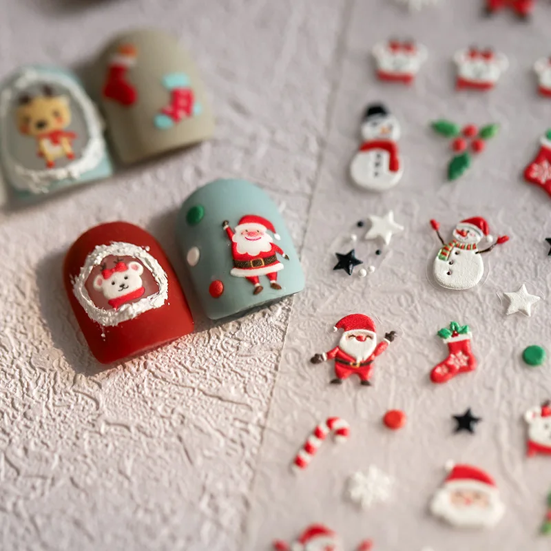 

Color Block Q Version Santa Nail Stickers Cute Christmas Snowflake Star Self Adhesive High Quality Glossy Vinyl for Women