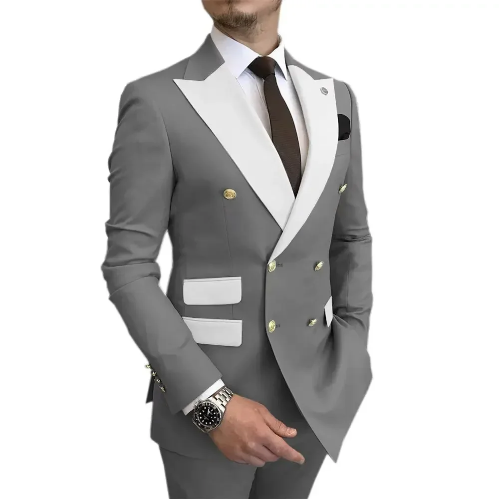 2024 Elegant Men\'s Slim Fit 2-Piece Blazer And Pants Double Breasted Peak Lapel Wedding Dress Evening Party