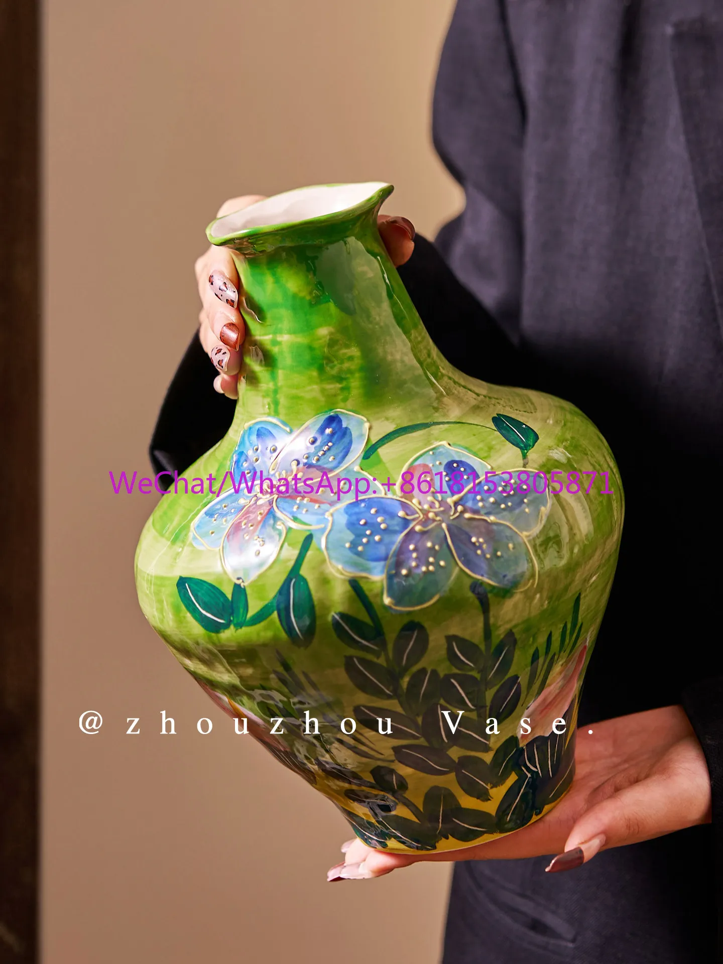 Ceramic vase green home ornament artwork living room flower arrangement advanced sense