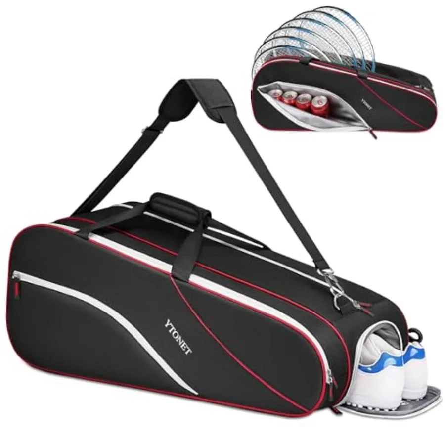 

Tennis Bag 6 Rackets Large Tennis Racket Bag for Men Women with Insulated Pocket Shoe Compartment Water Resistant 3-Ways Carry