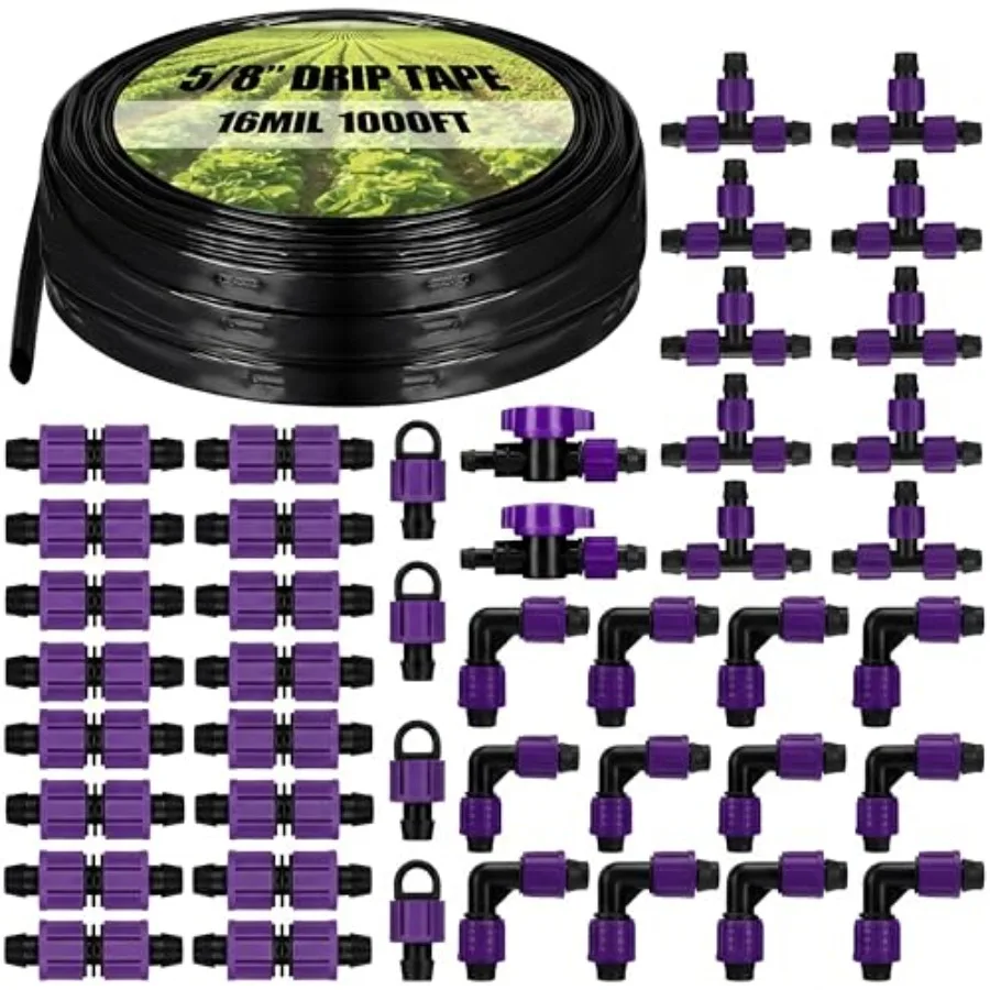 

1000' 5/8 Inch Drip Tape Irrigation Tubing Kit 16 Mil 6 Spacing Garden Hose Watering Tube Line Automatic Equipment for Garden I