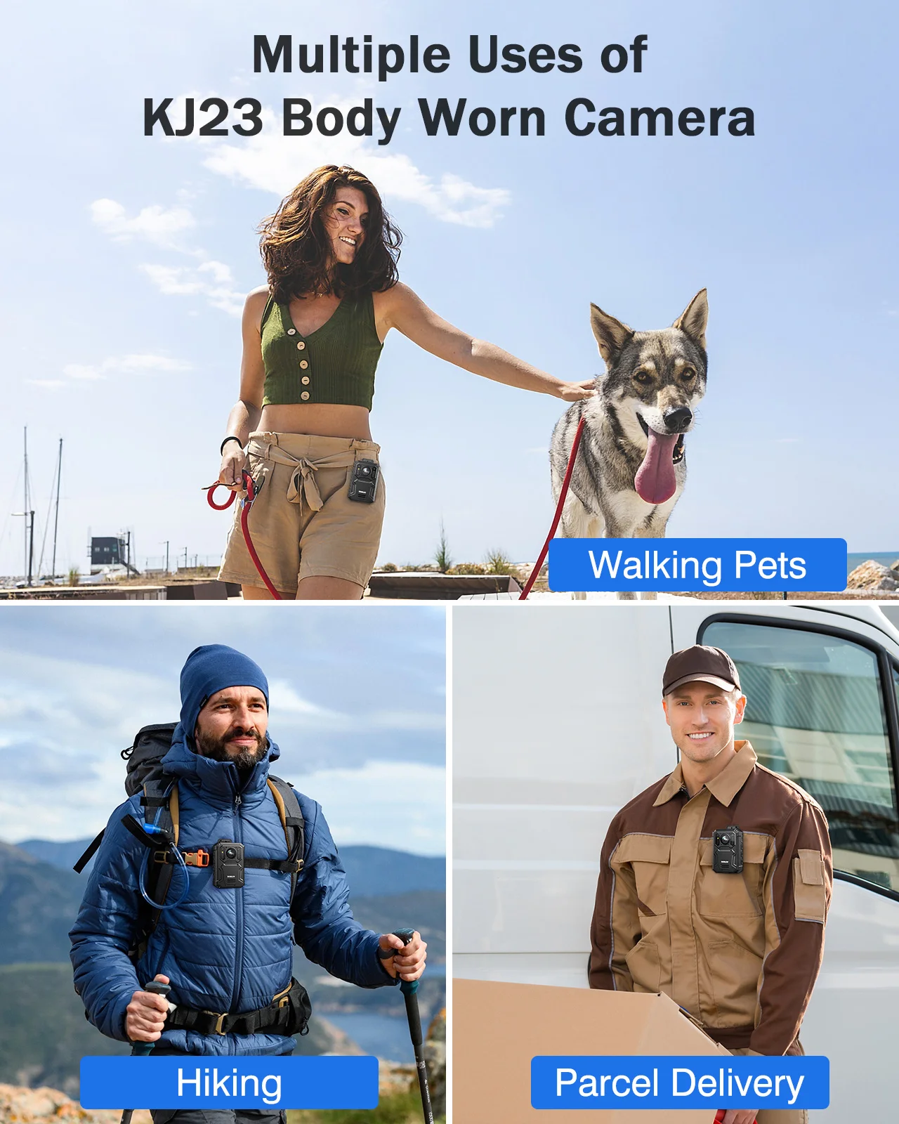 BOBLOV KJ23 Body Mounted Camera 1296P Video Recorder with Car Suction Mini Camera 3200mAh 14 Hours 128GB Night Vision Bodycam