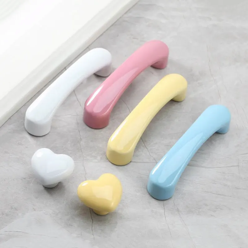 Colorful Ceramic Handles for Cabinets and Drawers Decor Wardrobe Dresser Pulls for Children's Room Cute Heart Shaped Door Knobs