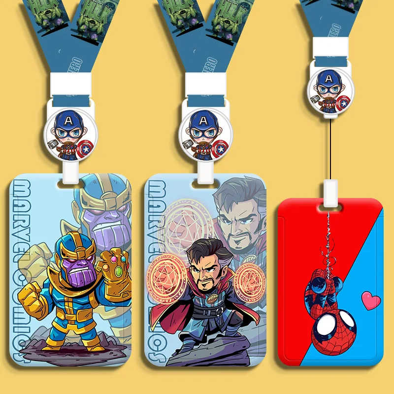 Portatarjetas de SpiderMan de dibujos animados para hombre, portatarjetas de identificación de superhéroes, portatarjetas de trabajo, cordón para el cuello, funda para tarjeta de autobús y Campus de estudiantes