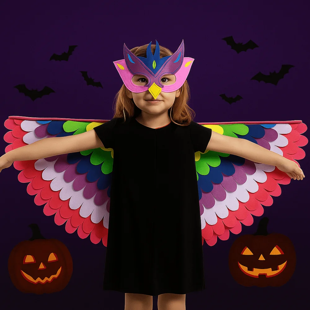 

Cute Felt Cloth Halloween Cloak with Mask Robe Bird Wings Halloween Children Costume Owl Cosplay Cape Mask Set Stage Performance