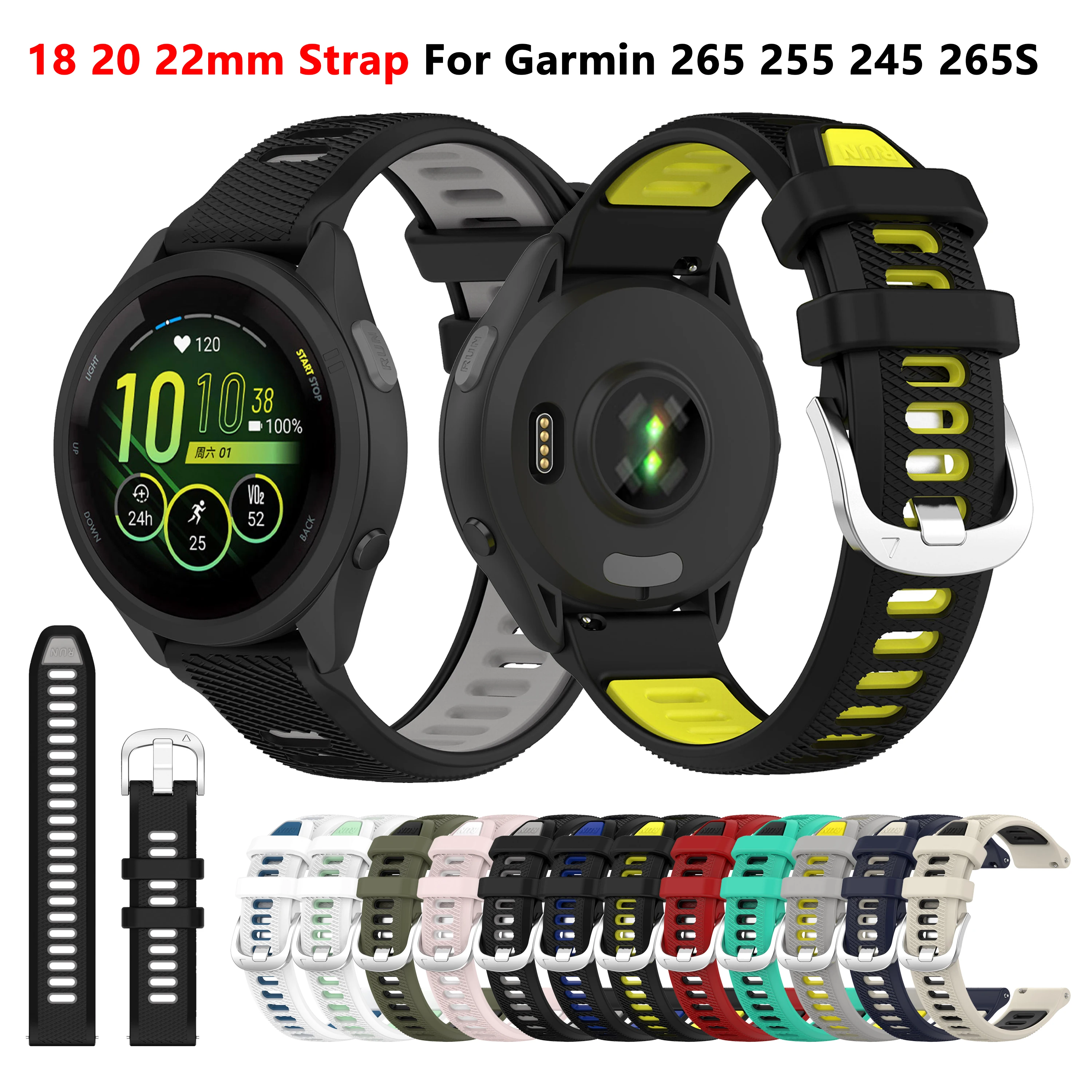 

Силиконовый ремешок 18 мм 20 мм 22 мм для Garmin Forerunner 265 255 265s 255 245 Vivoactive 3 4