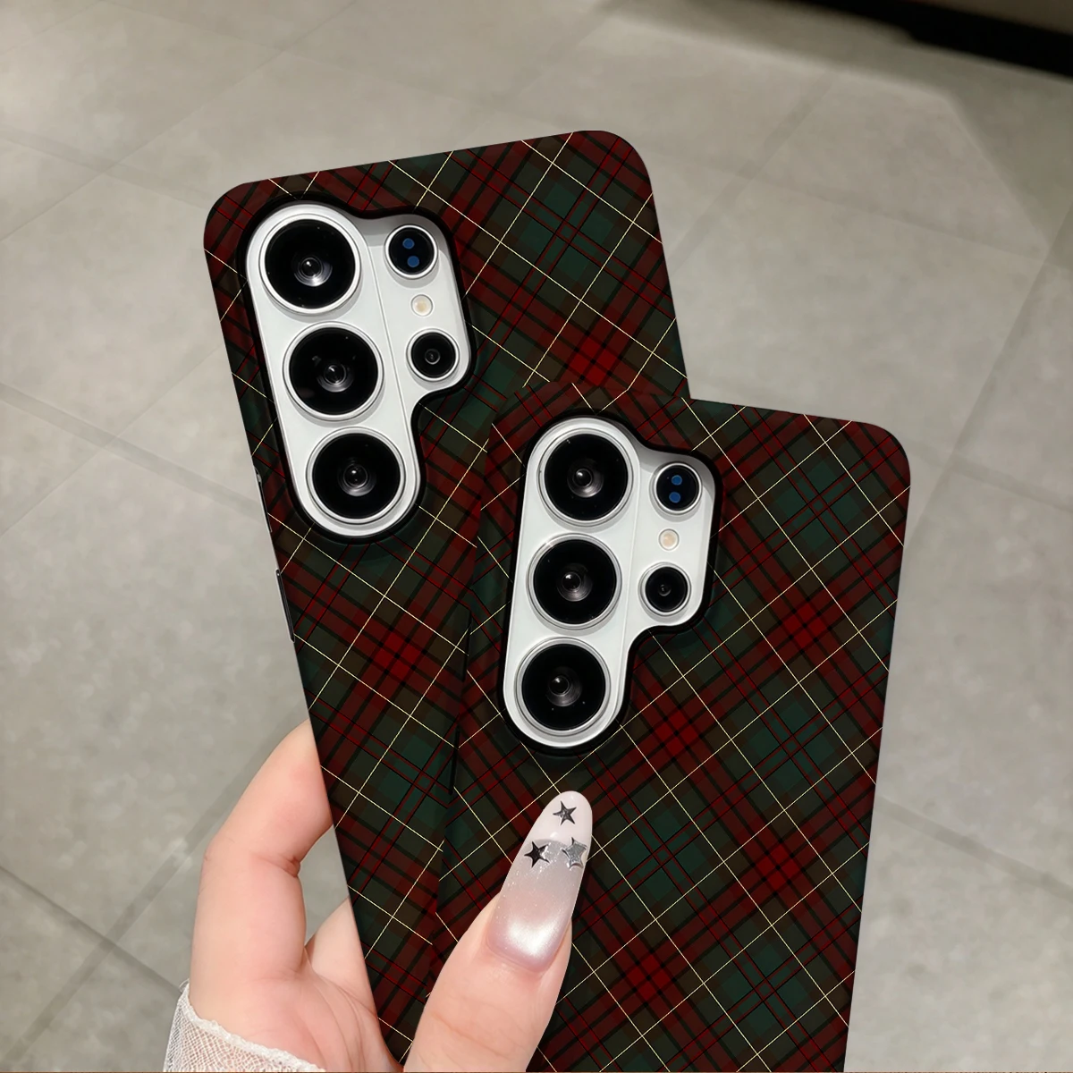 Vintage Plaid Phone Case For Samsung Galaxy S26 S25 Ultra S24 S23 Plus Hard Shock‑Absorption 2-in-1Protective Cover