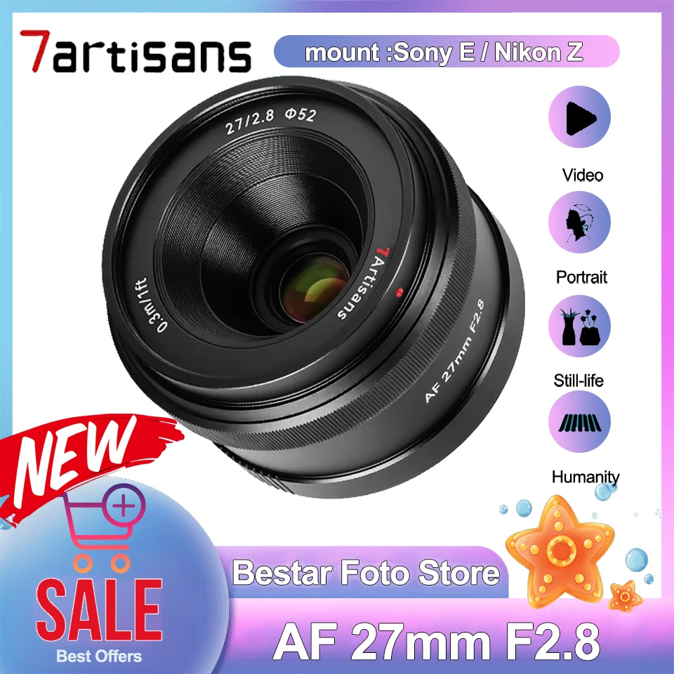 7Artisans AF 27mm F2.8 APS-C Prime Lens Large Aperture STM Stepper Motor Supports Eye Recognition Lens for Sony A7RM3 Nikon Z50