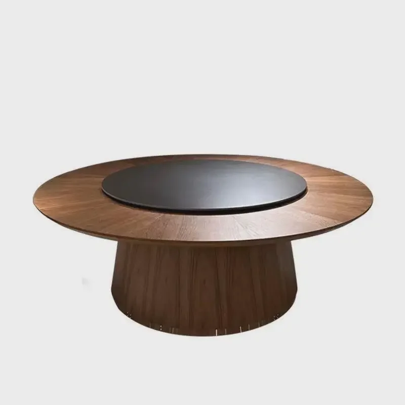 New Chinese hotel dining table electric large round table with turntable solid wood