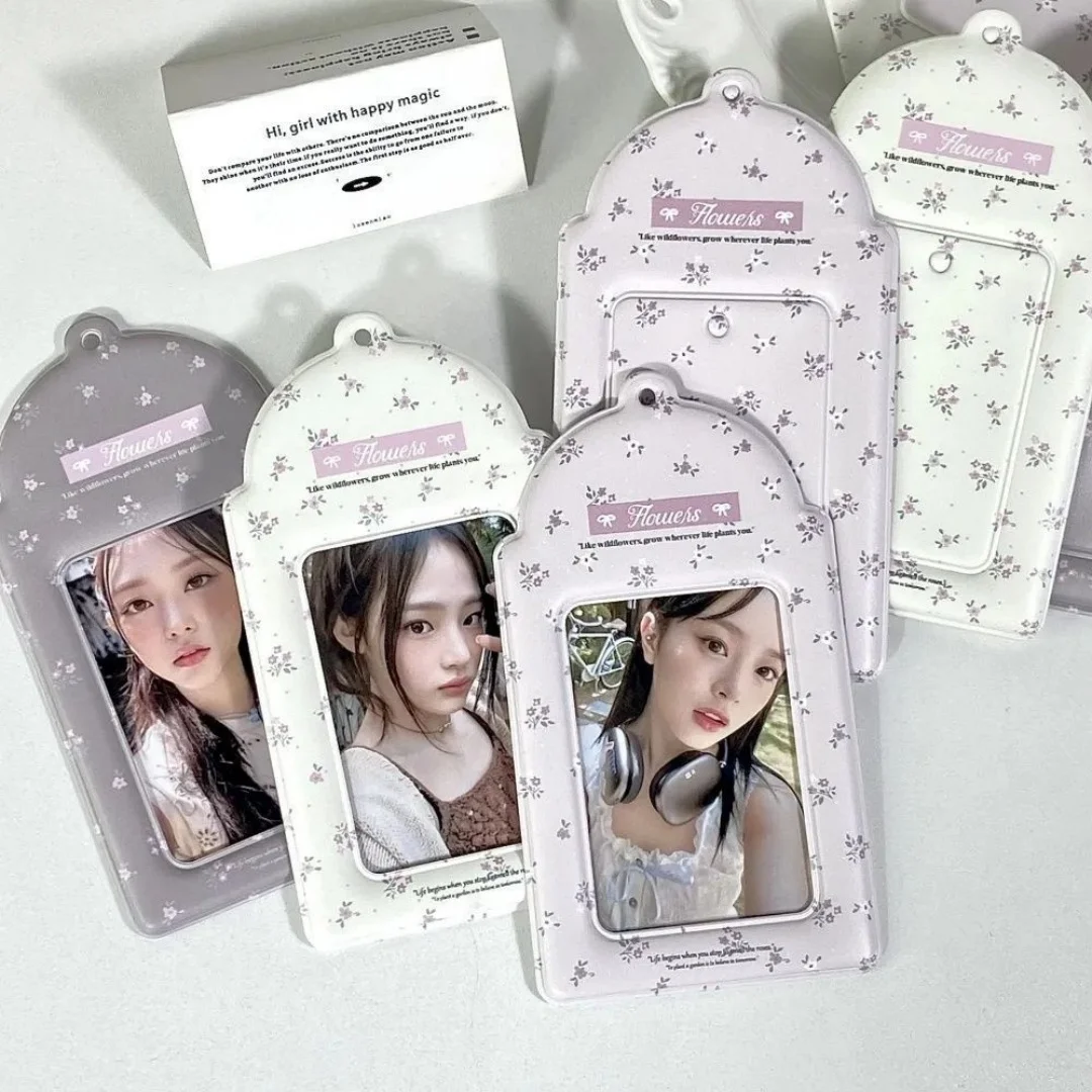 Floral Print Pvc Card Holder Kpop Photocard Holder Idol Card Protection Cover 3inch Photo Storage Case Bag Hanging Charm