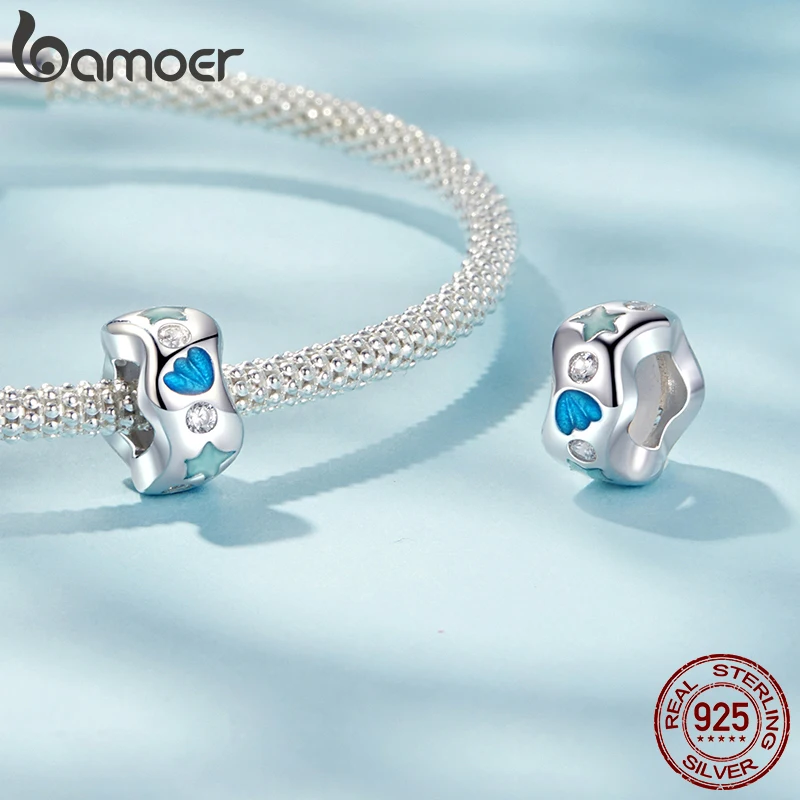 Bamoer 925 Sterling Silver Original Ocean World Charm Blue Sea Beads Shell Starfish Cute For Women Wedding Fine Jewelry DIY Gift