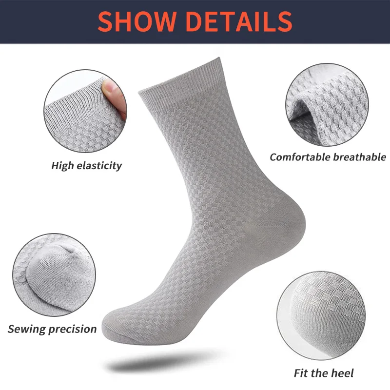 5 Pairs High Quality Men Bamboo Fiber Long Socks Business Man Breathable Deodorant Compression Summer Casual Male Crew Socks