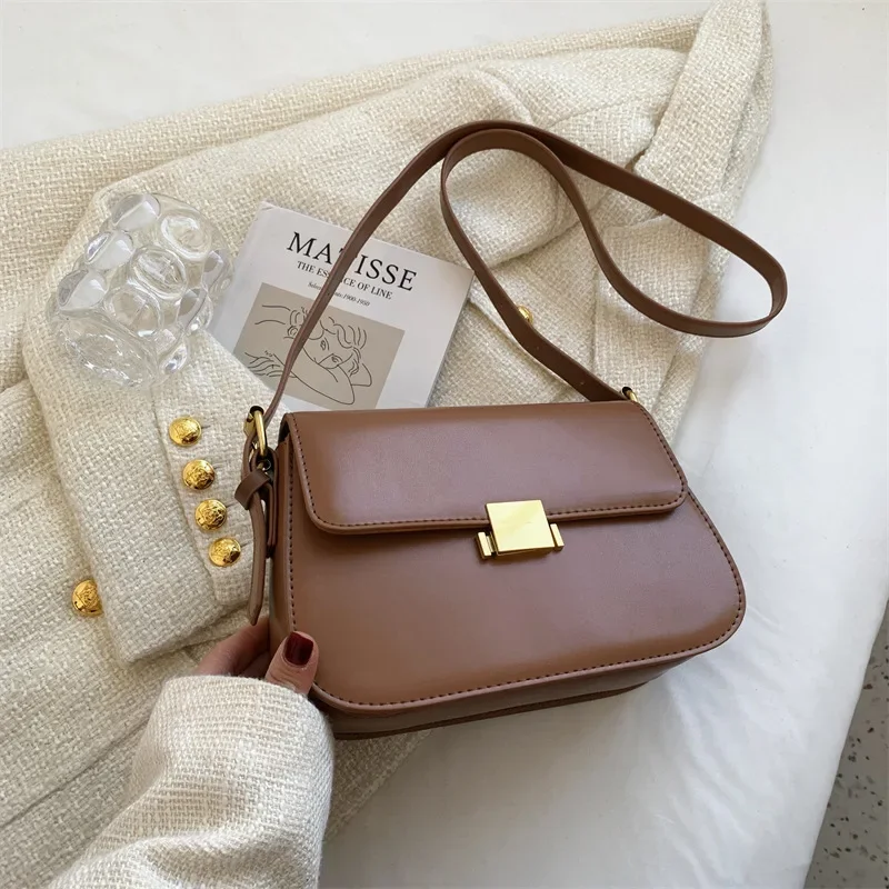 2024 Minimalist Brown handbags Underarm Shoulder Crossbody Bags For Women Genuine Cow Leather Handbag Fashion Small Square Bag