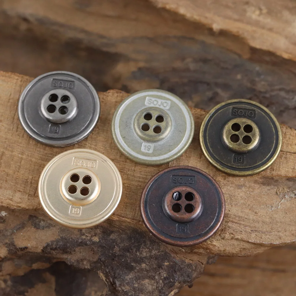 10Pcs/lot 19mm Retro Red Bronze Four Eyed Flower Spike Button Jeans Jacket Shirt Workwear Suit Antique Silver Button N852