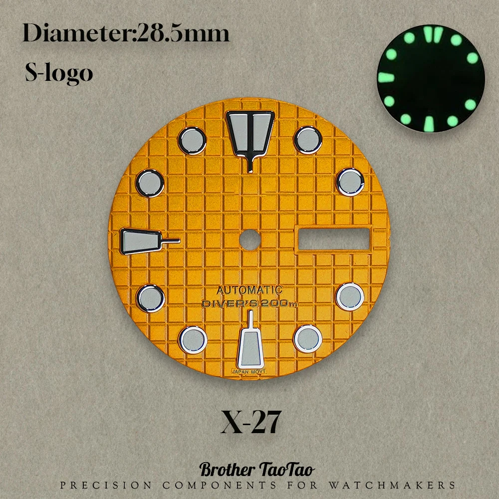 NH35/NH36 Waffle Dial 28.5mm S-Logo-Double Calendar Mechanical Movement Mod Part for Watch Customization