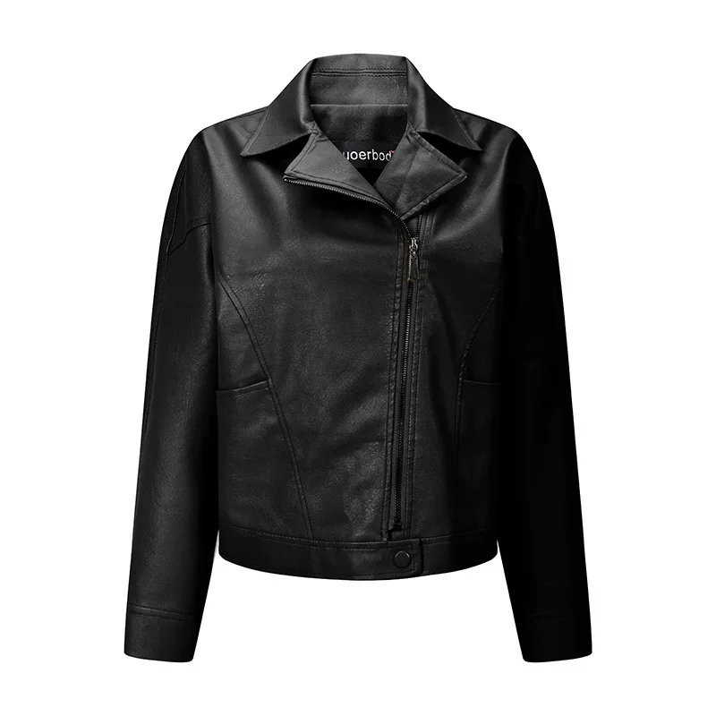 Women's 3D Korean Short Leather Jacket Autumn 2026 Fashion Solid Color Versatile Casual Style
