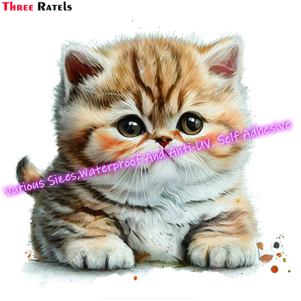 Three Ratels M193 Exotic Shorthair Kitten Digital Watercolor Car Stickers PVC Auto Motorcycle Laptop Decorative Accessories 