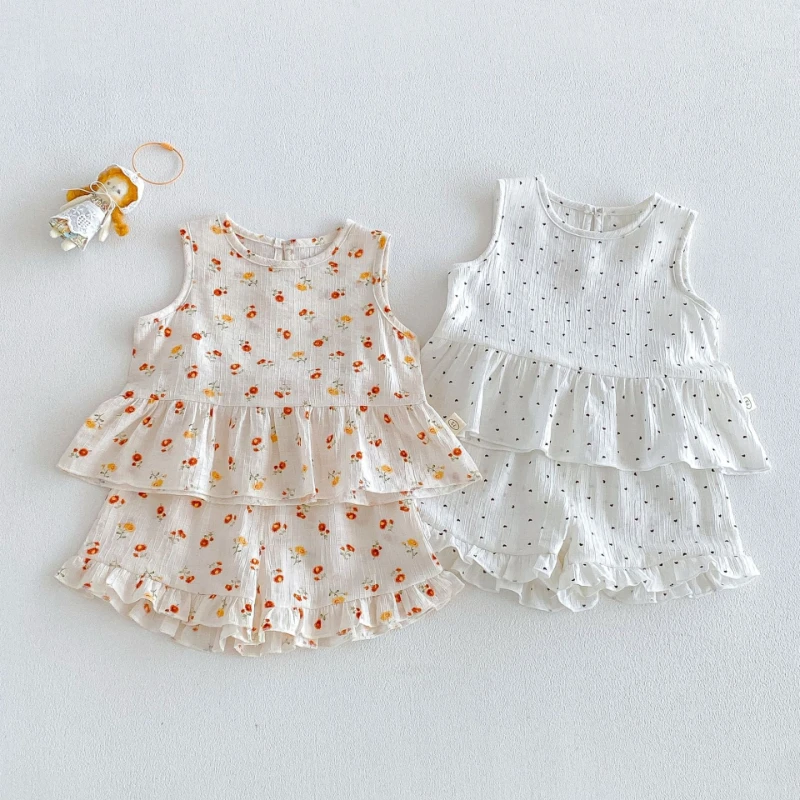 

Love Full Print 2026 New Summer Girls' Floral Doll Shirt Top and Lace Shorts Two Piece Set