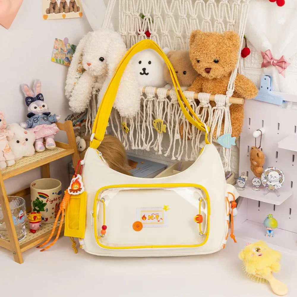

Kabaqoo Y2k Shoulder Bag Korean Transparent Flame Ita Bag School Crossbody Bag Female Japanese Designer Preppy Handbag Purse