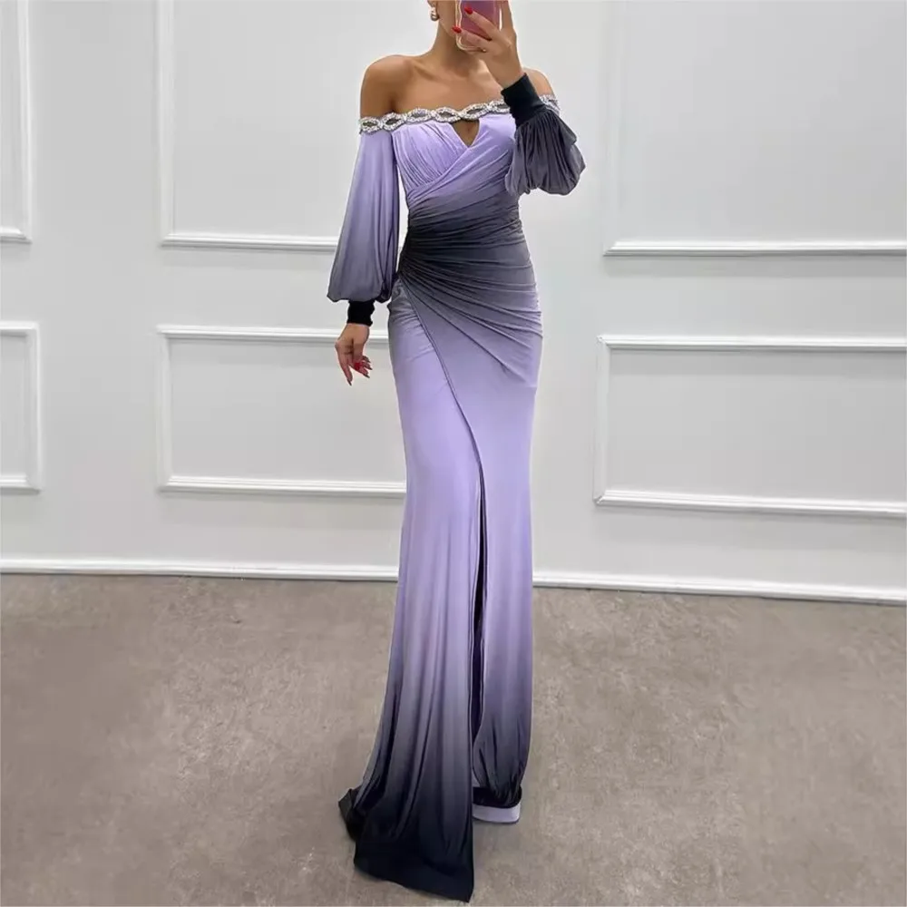 Fashion Sexy One Shoulder Printed Women's Party Dresses Spring And Autumn New Long Sleeved Slim Elegant Ladies Party Dress 2025 view 3