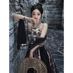 Ethnic Minority Costume Female Stage Miao Costume Wax Dyed Hanging Dress Miao Costume Miao Xinjiang Suit Top Skirt Shawl