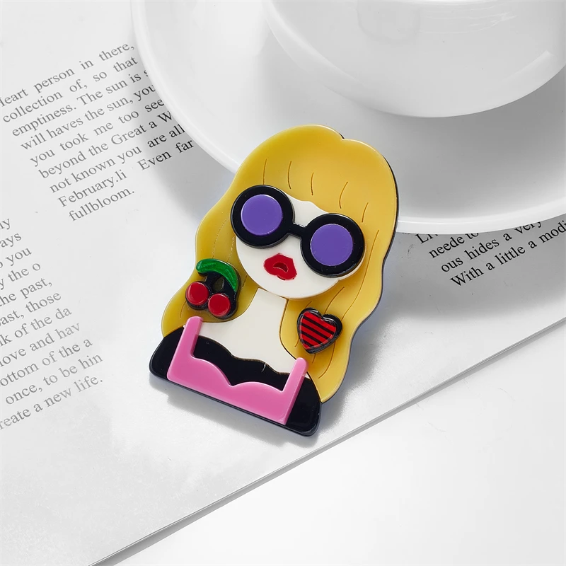 YAOLOGE Acrylic Cute Sexy Lady Girl Brooches For Women Kids New Cartoon Figure Badges Pins Accessories Jewelry Birthday Gift