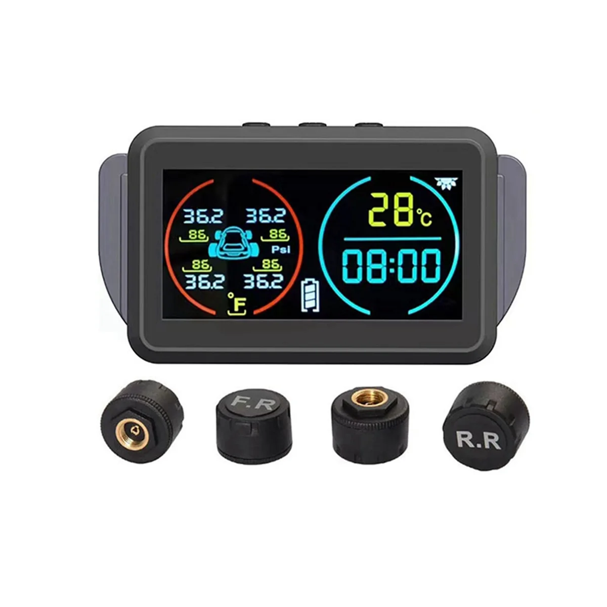 TPMS Car Tire Pressure Monitoring System Alarm Tyre Air Pressure Meter Gauge Temperature Warning 4 Sensors External