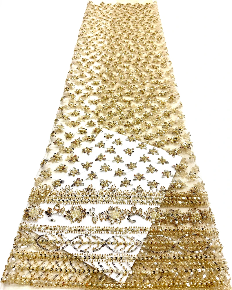 

Handmade Luxury African Beads Lace Sequins Fabric High Quality Nigerian Style for Evening Party Dresses 2026