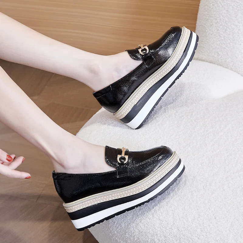 

Туфли, женские лоферы на танкетке без шнуровки, винтажные туфли на платформе с квадратным носком, оксфордские туфли-лодочки на высоком каблуке с металлическими украшениями, черный абрикос